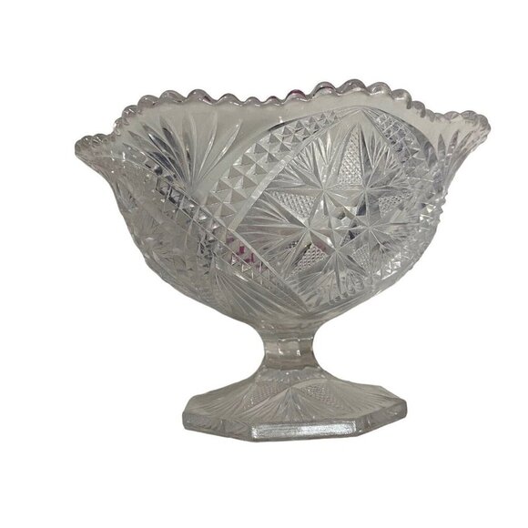 Vintage American Brilliant Cut Glass Compote Candy Dish Pedestal Bowl - Picture 1 of 5